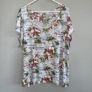Fresh Produce T-Shirt White Floral Flamingo Print Tropical Vacation Tee Size 3X